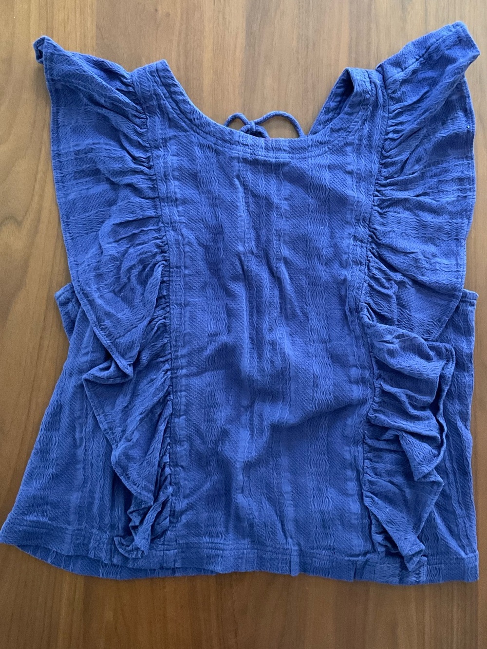 Anthropologie Ruffle Self Pattern Flutter Laced Up Top, EUC